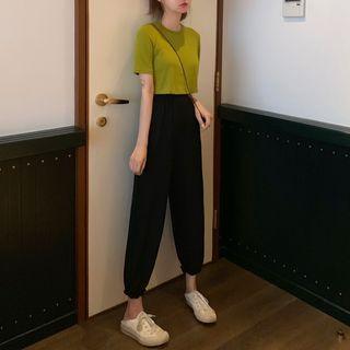 Crew-neck Short-sleeve T-shirt / Cropped Harem Pants / Set