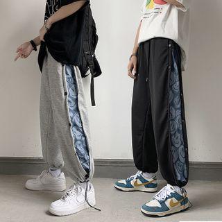 Smiley Face Print Panel Harem Pants