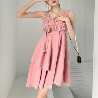 Spaghetti-strap Lace Trim Asymmetrical A-line Dress