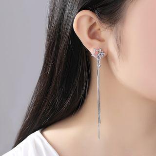 925 Sterling Silver Rhinestone Star Fringed Earring Star - Silver - One Size
