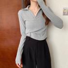 Plain Collared Cropped T-shirt
