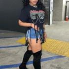 Short-sleeve Print Tassel Cropped T-shirt