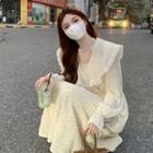 Bell-sleeve Collar Midi A-line Dress Almond - One Size