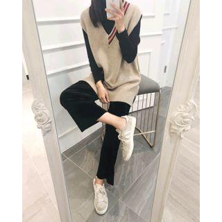 Band-waist Wide-leg Velvet Pants
