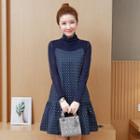 Mock Two-piece Long-sleeve Dotted A-line Mini Dress