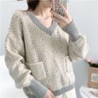 V-neck Pocketed Sweater Milky White - One Size