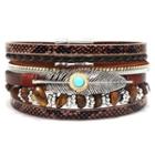 Alloy Feather Faux Leather Layered Bracelet