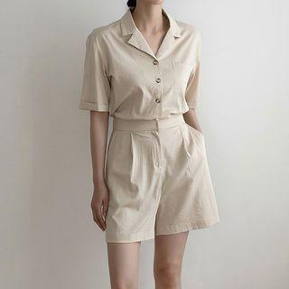 Open-placket Textured Playsuit