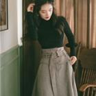 Set: Plain Sweater + High-waist Midi A-line Skirt