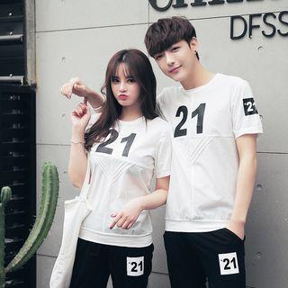 Set: Couple Matching Number T-shirt + Cropped Pants