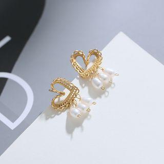 925 Sterling Silver Cutout Heart Pearl Drop Earring As Shown In Figure - One Size