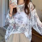 Floral Print Oversize Long-sleeve Top