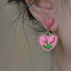 Flower Heart Alloy Dangle Earring 1 Pair - Pink - One Size