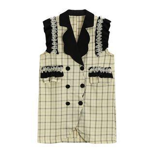 Sleeveless Ruffled Plaid Mini Blazer Dress