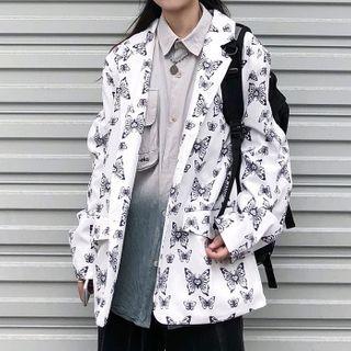 Single-breasted Butterfly Print Blazer Butterfly - White - One Size