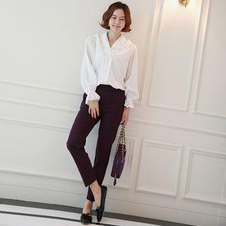 Shawl-collar Eyelet Lace Blouse