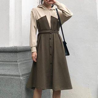 Mock Two-piece Hooded A-line Dress
