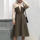 Mock Two-piece Hooded A-line Dress