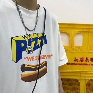 Hot Dog Print Elbow-sleeve T-shirt White - One Size