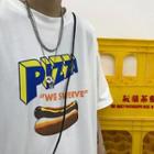 Hot Dog Print Elbow-sleeve T-shirt White - One Size