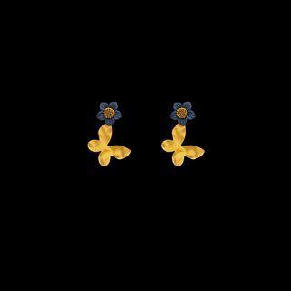 Acrylic Flower & Butterfly Dangle Earring 1 Pair - S925 Silver Stud Earrings - Blue & Yellow - One Size