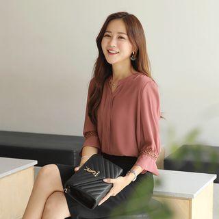 Bell-cuff Crochet-trim Blouse