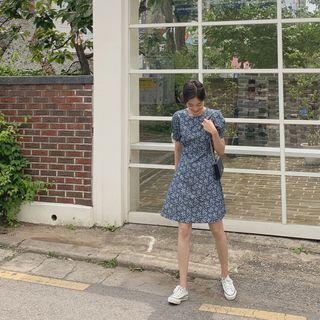 Floral Chambray A-line Dress Blue - One Size