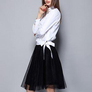 Set: Bow Blouse + Sheer Panel Skirt