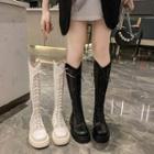 Mesh Lace Up Knee-high Platform Block Heel Boots