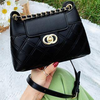 Argyle Stitched Faux Leather Crossbody Bag