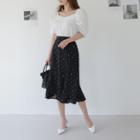 Set: Off-shoulder Top + Midi Dotted Skirt Top - White - One Size & Skirt - Black - One Size
