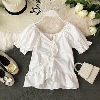 Ruffle-detail Puff-sleeve Top