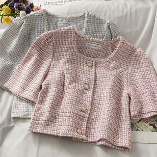 Button-up Tweed Crop Top