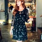 3/4-sleeve Floral Chiffon Mini Dress