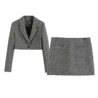 Chevron Cropped Blazer / Skort / Set