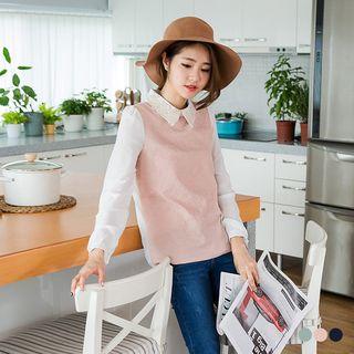 Lace-collar Long Sleeve Top