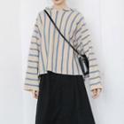 Vertical Stripe Hooded Sweater Blue - One Size
