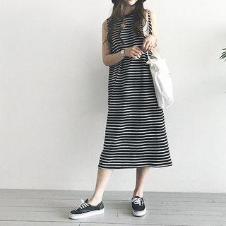Crew-neck Stripe Midi Tank Dress