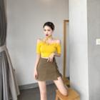 Back Lace Up Crop Top / Off-shoulder Crop Top / Plaid Skort
