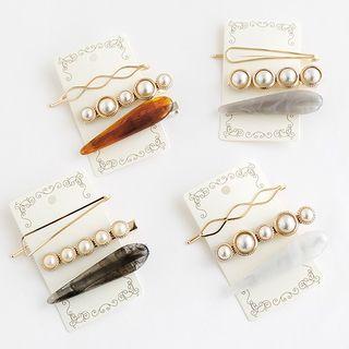 Set Of 3: Faux Pearl Hair Pin (assorted Designs)