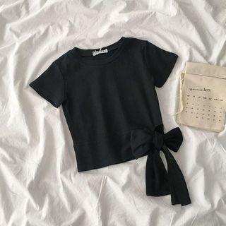 Short-sleeve Tie-waist Plain T-shirt