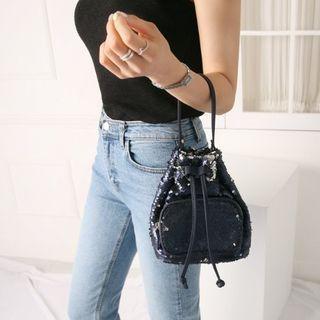 Drawcord Sequin Bucket Bag