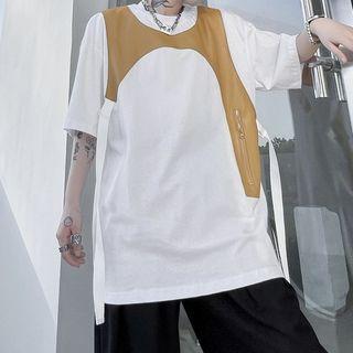 Elbow-sleeve Zip Accent T-shirt