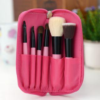 Makeup Brush Set (6 Pcs + Bag) (rose Red) 6 Pcs + Bag