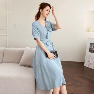 Frill-trim Tie-waist Dress