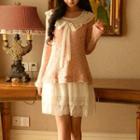 Set: Lace Hem Sleeveless Dress + Crochet Collar Sweater