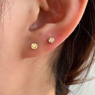 Smiley Rhinestone Sterling Silver Asymmetrical Earring