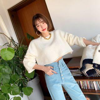 Cropped Wool Blend Knit Top