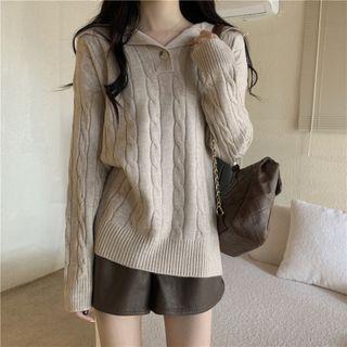 Plain Ribbed Button-up Sweater