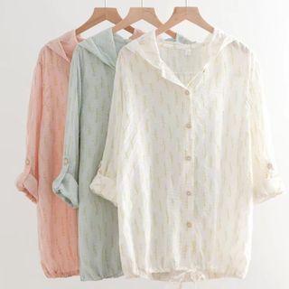 Leaf Print Hooded Blouse